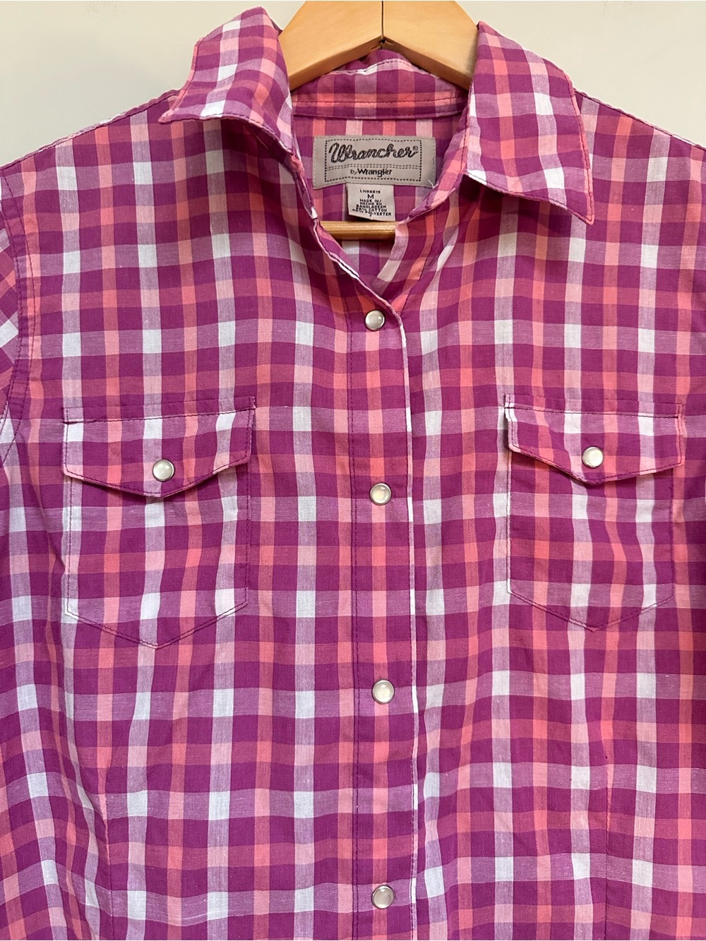 Wrancher by Wrangler Pearl Snap Shirt Women’s Medium Pink Purple Plaid - Picture 3 of 11